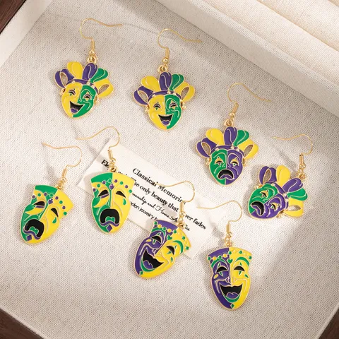 Creative Cartoon Smiling Face Clown Mask Drop Earrings Alloy Enamel Carnival Party Jewelry For Women