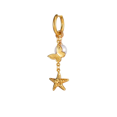 Women Fashion Stainless Steel Long Tassel Earrings Gold Plated Cross Star Butterfly Artificial Pearl Dangle Jewelry