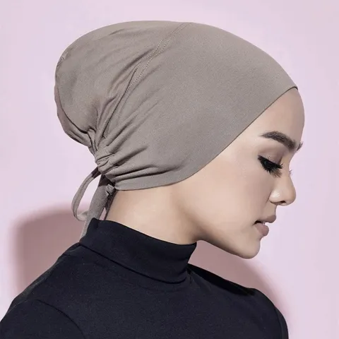 Baumwolle Elastisch Verstellbar Bindung Unterkappe Damen Einfarbig Atmungsaktiv Muslimisch Innerer Hijab Mütze Kopfbedeckung