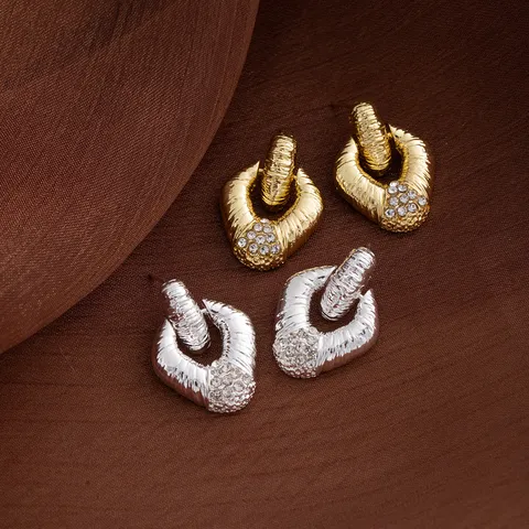 Vintage Rhombus Zinc Alloy Stud Earrings With 925 Sterling Silver Post Gold Silver Rhinestone Geometric Fashion Jewelry Gift