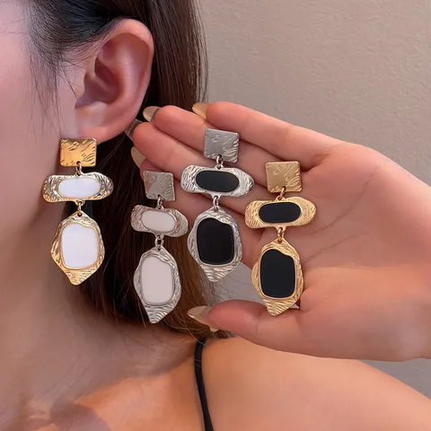Vintage Retro Geometric Drop Drip Oil Long Iron Earrings For Women Fashion Metal Dangle Jewelry Gift