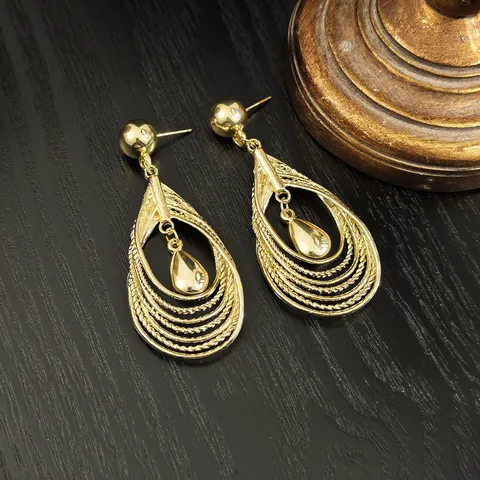 Geometric Hollow Water Drop Pendant Earrings European American Exaggerated Metal Zinc Alloy Gold Earrings For Women