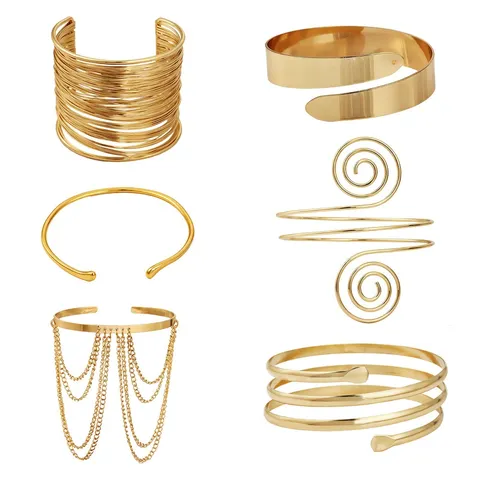 Brazalete de Brazo Geométrico Punk Vintage para Mujer Metal Dorado Abierto con Cadena de Borla Larga Joyería de Moda