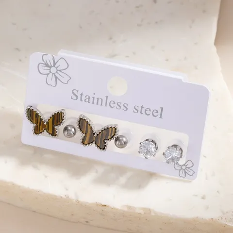 Women Stainless Steel Butterfly Heart Rhinestone Stud Earrings Set Fashion Personalized Simple Geometric Earring Multi-Piece Jewelry Set Gift
