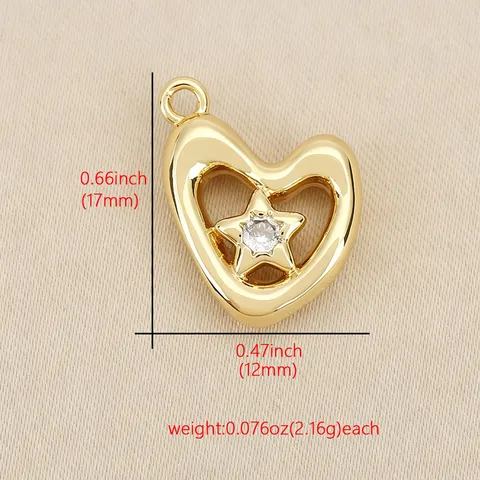 Breloque Pendentif Unique en Cuivre Cœur Strass DIY Accessoires Bijoux Faits Main Plaqué Or Argent Trouvailles de Mode