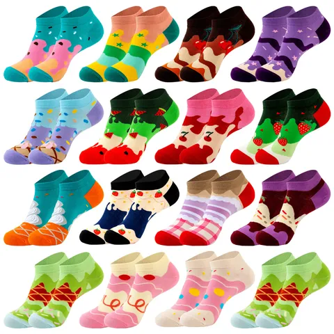 Calzini Bassi in Cotone Donna Motivi Frutta Dessert Fragola Anguria Gelato Tessuto a Maglia Traspirante Casual Fantasmini