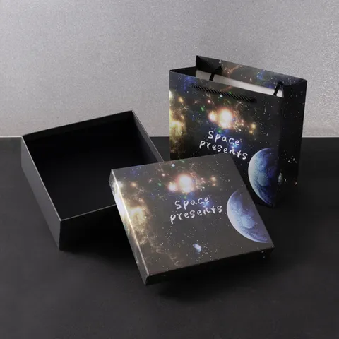 Starry Sky Pattern Paper Gift Bags With Handles Pink And Black Gift Wrapping Bags For Birthday Party Present