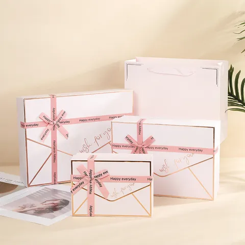 Ins Style Envelope Gift Box Creative Cosmetic Packaging Box With Ribbon Bow For Birthday Party Wedding Festival Gift