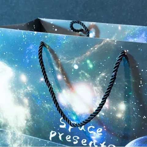 Starry Sky Pattern Paper Gift Bags With Handles Pink And Black Gift Wrapping Bags For Birthday Party Present