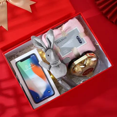 Red Christmas Gift Box Lid And Base Packaging Box Large Wedding Candy Empty Box Bowknot Holiday Present Wrapping