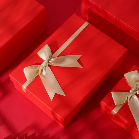 Red Gift Box With Ribbon Bow Golden Dot Design Festive Packaging Box For New Year Christmas Holiday Party Gift