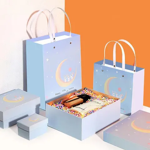 Creative Gift Boxes And Bags Set Paper Cardboard Top And Bottom Gift Packaging Boxes For Holiday Party Birthday