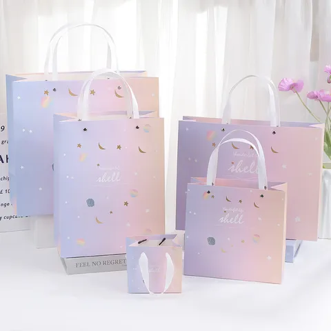 High Quality Paper Gift Bags With Ribbon Handles Cosmetic Skincare Packaging Bags For Holiday Party Wedding Gift Wrapping