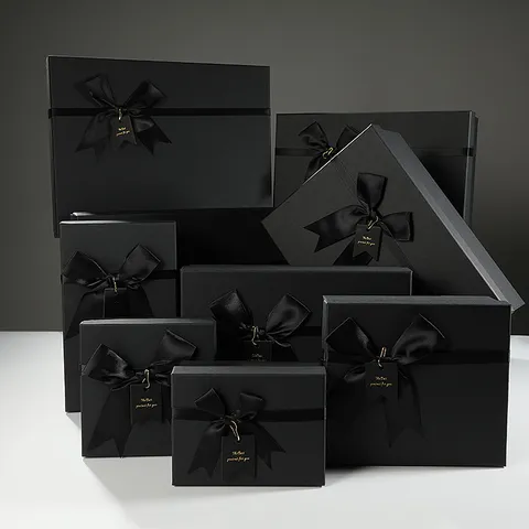 Boîte Cadeau Noire de Luxe Avec Nœud Papillon Grande Taille Boîte d'Emballage Élégante pour Anniversaire Fête Mariage