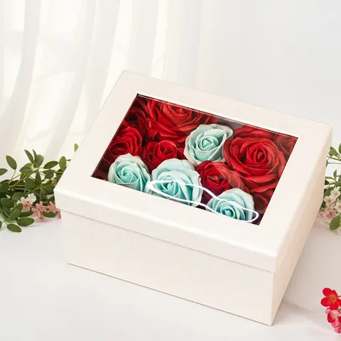 Caja de Regalo de Papel Especial Minimalista Ventana Transparente Tapa y Base Caja de Embalaje para Flor Preservada Vela Aromática Exhibición Cosmética
