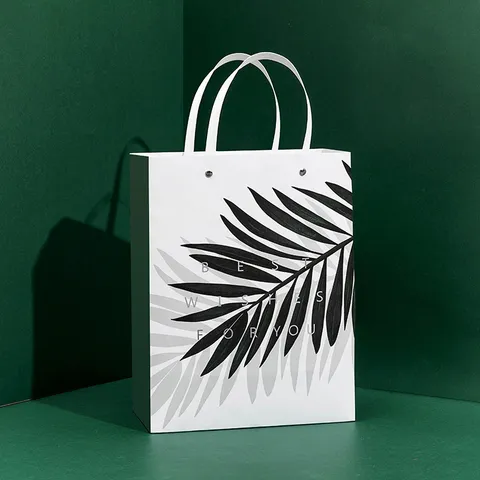 Green Leaf Pattern Rectangular Lid And Base Gift Box Paper Bag Set Empty Packaging Box For Present Storage