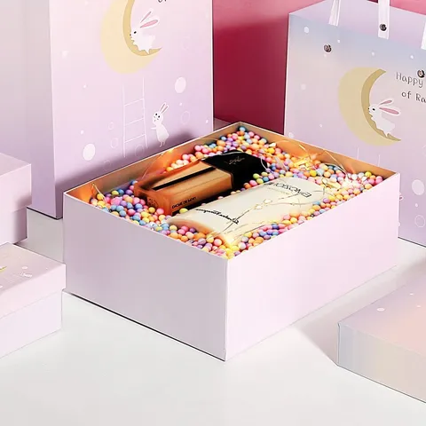 Romantic Rabbit Gift Box Set Cardboard Heaven And Earth Cover Gift Packaging Box With Handle Bag For Holiday Party