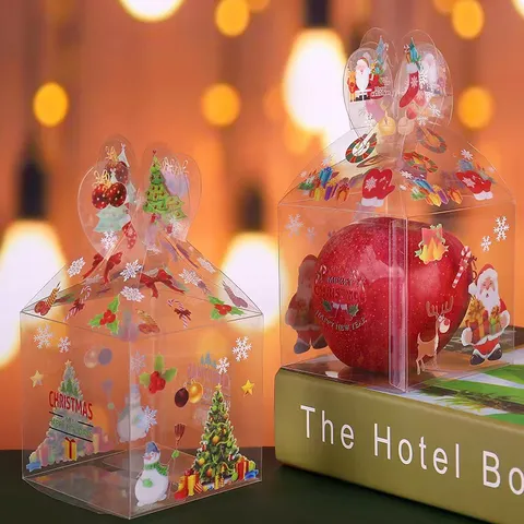 Transparent PVC Christmas Apple Box Clear Gift Packaging Box With Festive Santa Claus Snowman Print For Holiday Party Favors