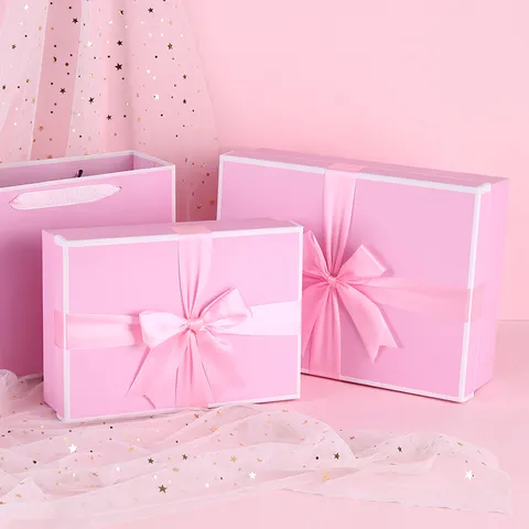 Boîtes Cadeaux Roses Et Bleues Avec Nœud Ruban Grande Moyenne Taille Boîte Emballage Cadeau Pour Fête Anniversaire Mariage