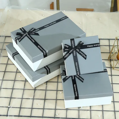 Minimalist Paper Gift Box With Bow Ribbon Elegant Packaging Box For Valentine Day Party Wedding Gift Wrapping Supplies
