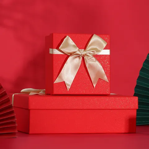 Red Christmas Gift Box Lid And Base Packaging Box Large Wedding Candy Empty Box Bowknot Holiday Present Wrapping
