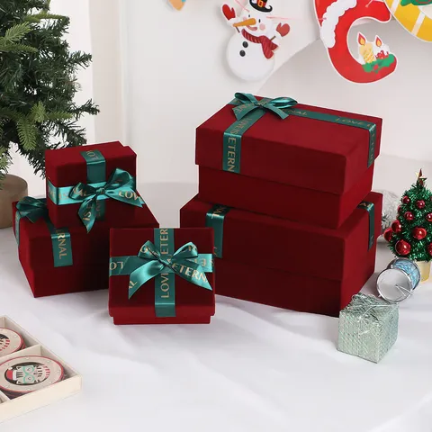 Velvet Gift Box Ribbon Bow High End Packaging Box For Wedding Party Cosmetic Storage Decorative Present Box