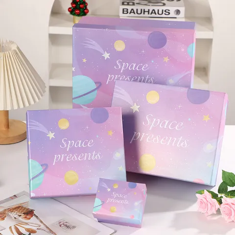 Pink Starry Sky Gift Box Paperboard Gift Packaging Box Aesthetic Birthday Party Present Storage Box Set