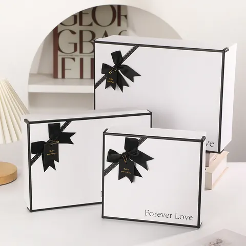 White Gift Box Gift Bag With Bow Forever Love Letter Design Valentine Day Party Wedding Packaging Box And Bag