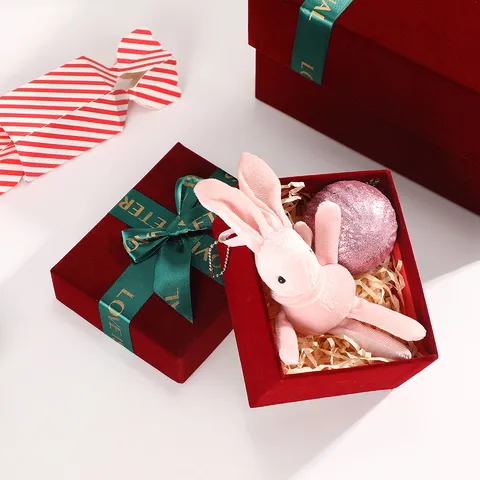 Wine Red Velvet Gift Box Christmas Wedding Bow Packaging Box Holiday Gift Lid And Base Luxury Storage Box