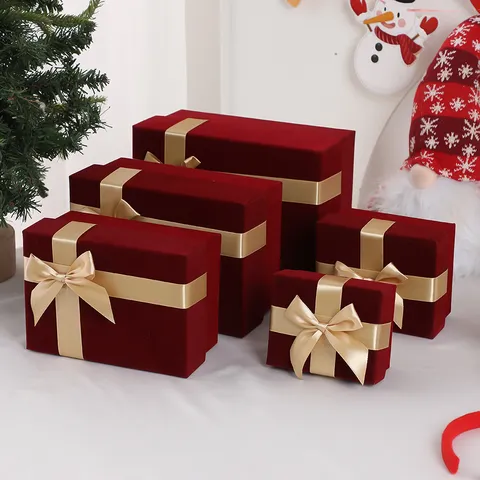 Velvet Gift Box Ribbon Bow High End Packaging Box For Wedding Party Cosmetic Storage Decorative Present Box