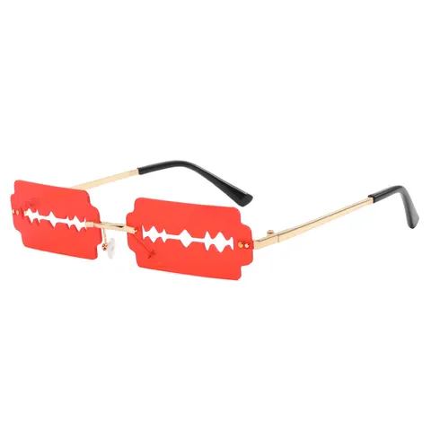 Unisex Niektheid Feest Zonnebril Metalen Frame Frameloos Snijkant Oceaan Lens Mes Vleermuis Ster Vormige Bril Festival Bril