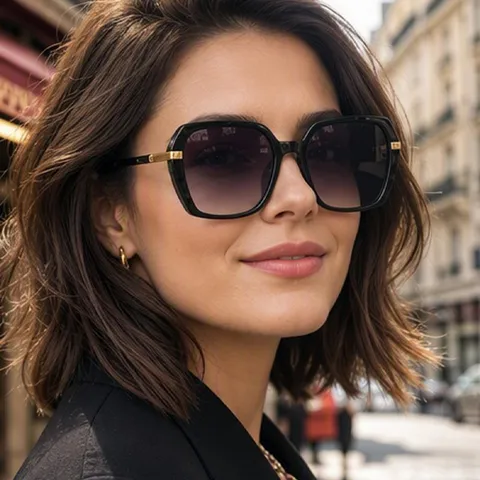 Modische Übergroße Quadratische Sonnenbrille Für Damen Herren Mode Metall Spleißen Rahmen UV400 Schutz Farbverlauf Glas Outdoor Brillen