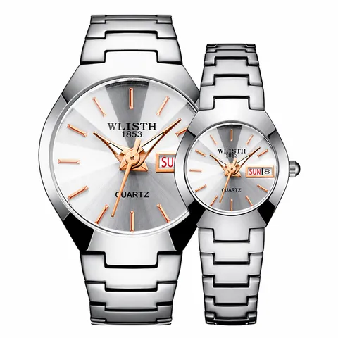 Orologio al Quarzo per Coppie Minimalista alla Moda in Acciaio Inossidabile Impermeabile Calendario Luminoso Uomo Donna Orologio da Polso