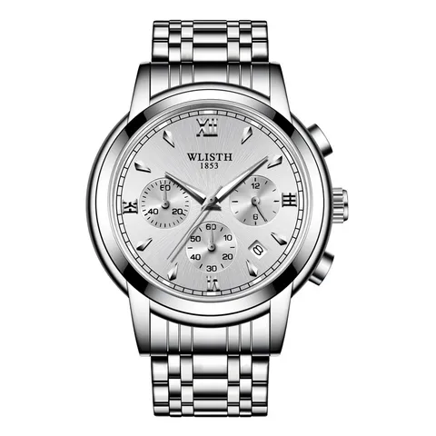 WLISTH Mens Quartz Watch Stainless Steel Strap Business Casual Waterproof Luminous Calendar Wristwatch Fashion Analog Watch
