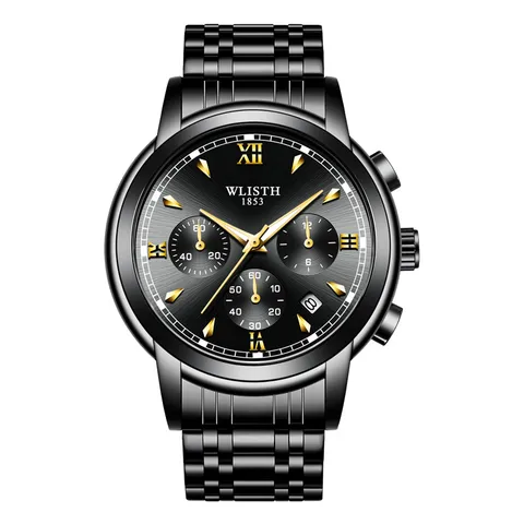 WLISTH Mens Quartz Watch Stainless Steel Strap Business Casual Waterproof Luminous Calendar Wristwatch Fashion Analog Watch