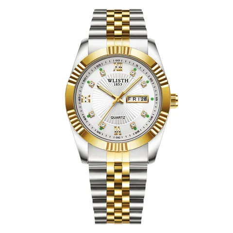 Moda Quartz Watch Stainless Steel Strap Luminous Double Calendar Waterproof Couple Wristwatch For Men And Women