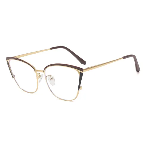 Dames Mode Metaal Anti-Blauw Licht Kattenoog Bril Montuur Tweekleurig Optische Bril Minimalistisch Heldere Lenzen Bril
