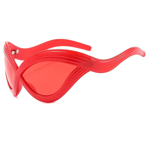 Toekomstige Y2K Futuristische Stroomlijn Golf Cat Eye Zonnebril Dames Mode Cool Trendy Zonnebril PC Montuur AC Lens