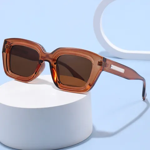 Retro Vierkante Zonnebril Voor Vrouwen Mannen Mode Dik Montuur UV400 Zonnebril Metalen Decor Trendy Bril