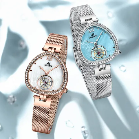 Damen Mode Quarzuhr Wasserdicht Edelstahl Mesh Armband Perlmutt Zifferblatt Strass Luxus Armbanduhr