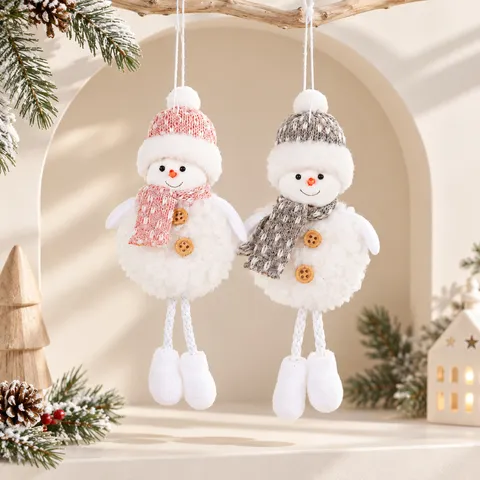 Christmas Plush Snowman Pendant Cute Knitted Hat Scarf Doll Xmas Tree Hanging Ornament Holiday Party Home Decor