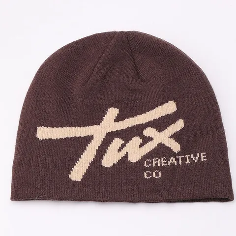 Unisex Winter Warm Acrylic Knitted Beanie Hat Jacquard Letter Slouchy Beanie Cap Casual Outdoor Brimless Skull Cap For Men Women
