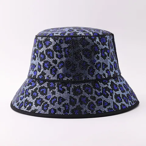 Damen Mode Leopard Strass Anglerhut Glitzernd Polyester Schwere Handarbeit Sonnenschutz Beckenhut Kristall Fischerkappe