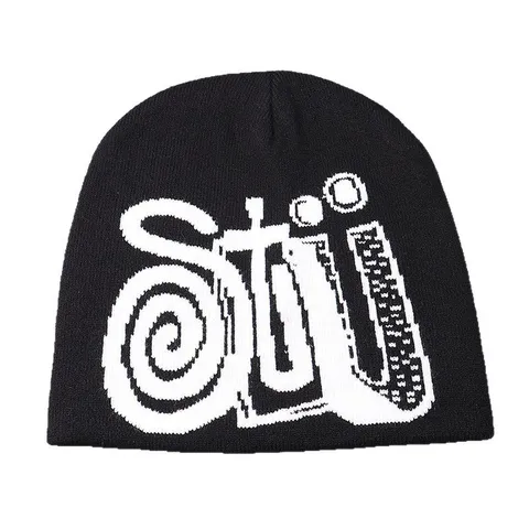 Unisex Winter Strickmütze Jacquard Buchstabe Streetwear Outdoor Warm Pullover Randlos Acryl Strick Totenkopf Kappe Casual Street Style Beanies