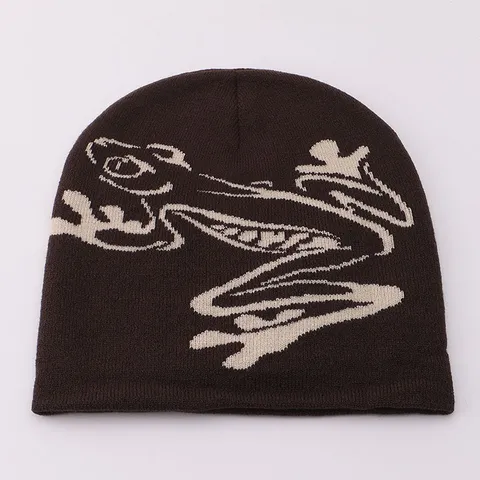 Unisex Frog Jacquard Knitted Beanie Hat Warm Winter Brimless Pullover Skull Cap Acrylic Fashion Outdoor Headwear