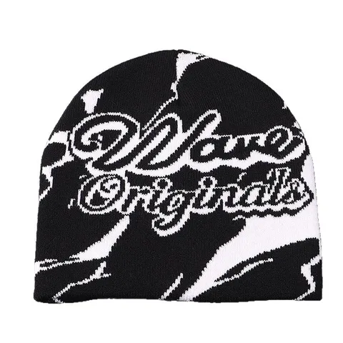Bonnet en Tricot Jacquard Lettres Wave Originals Chaud en Acrylique Streetwear d'Hiver Skull Cap Homme Femme