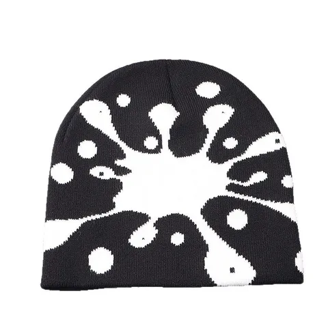Winter Graffiti Knit Beanie Men Women Contrast Color Splatter Jacquard Warm Skull Cap Brimless Hip Hop Streetwear Cold Hat