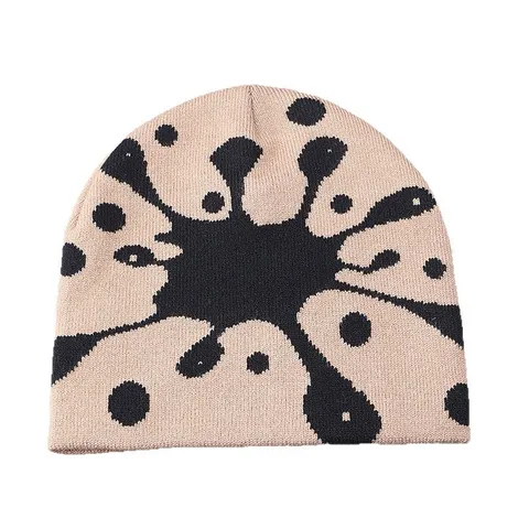 Winter Graffiti Knit Beanie Men Women Contrast Color Splatter Jacquard Warm Skull Cap Brimless Hip Hop Streetwear Cold Hat