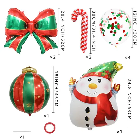 Christmas Snowman Foil Balloon Bowknot Candy Cane Aluminum Foil Latex Balloons For Christmas Party Background Decoration Home Festival Celebration