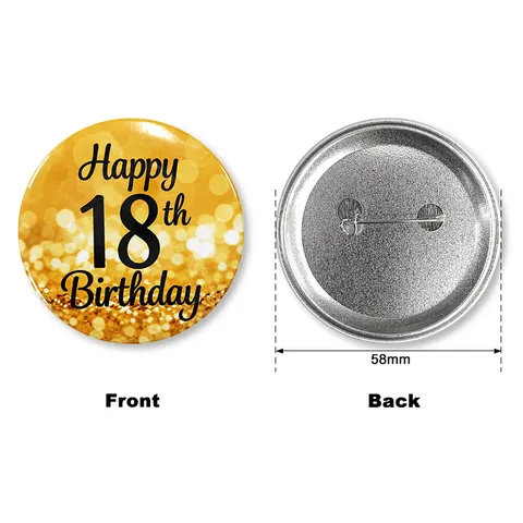 Black Gold 18th Birthday Theme Button Pin Tinplate Badge For Adult Happy Birthday Party Favors Cheers To 18 Years Commemorative Decoration